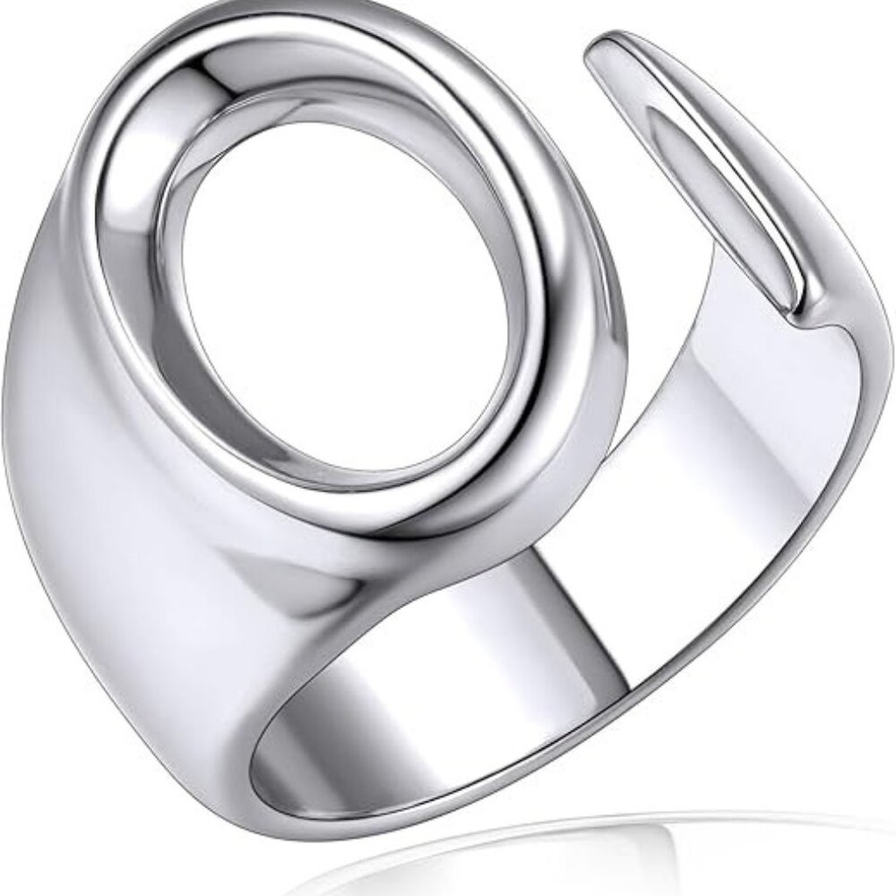 Letter O Initial Silver Rings Adjustable Gold Sta… - image 1